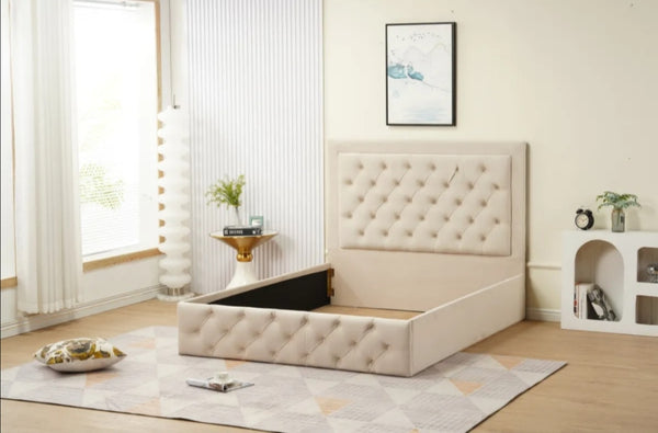 Cadre de Lit Roma 160x200 CM Velours Beige Vendu Sans Sommier