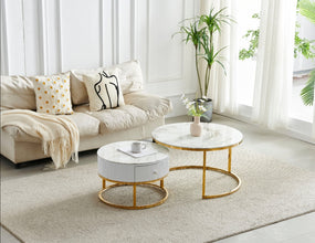 Table Basse Gigogne Duo Tiroir Dore