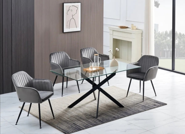 Table Repas Jessica Rectangle Transparent Pied Metal Noir
