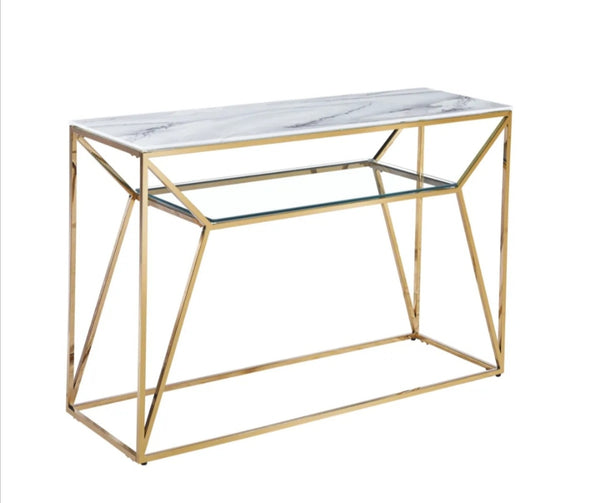 Console Cheryl Marbre Blanc 120x40x78 CM Pied Gold