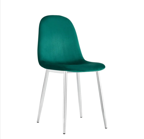 Chaise Scandinave Velours Vert Pied Chrome