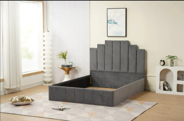 Cadre de Lit Piano 140x190 CM Velours Anthracite Vendu Sans Sommier