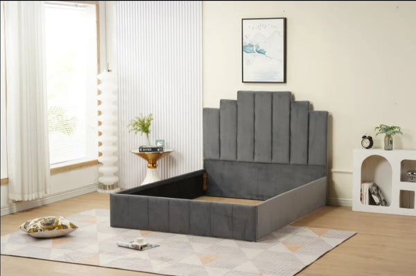 Cadre de Lit Piano 140x190 CM Velours Anthracite Vendu Sans Sommier