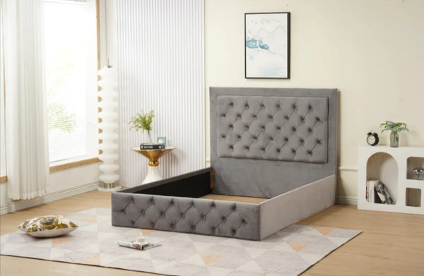 Cadre de Lit Roma 160x200 CM Velours Gris Vendu Sans Sommier