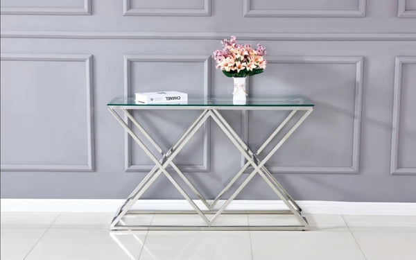 Console Triangle Transparent 120x40 CM Pied Chrome