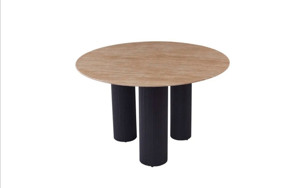 Table Repas Anais Pieds Metal Noir Plateau Ceramique Travertin 120 CM