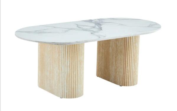 Table Basse Roxy Pied Effet Travertin Ceramique 120x60x45 CM