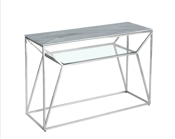 Console Cheryl Marbre Blanc 120x40x78 CM Pied Chrome