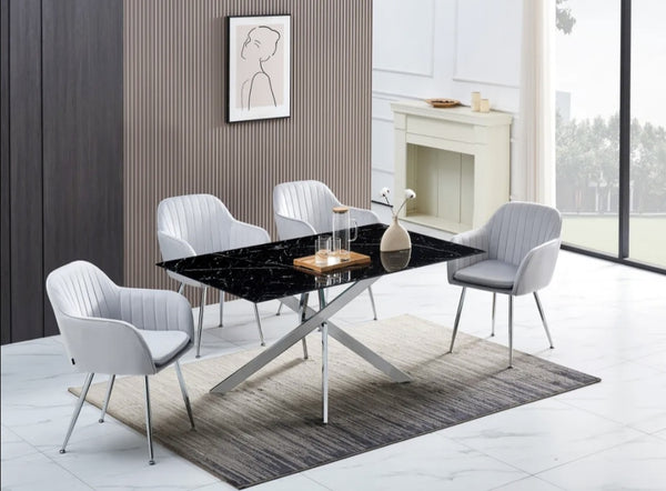 Table Rectangulaire New Jessica Chrome Marbre Noir 150x90 CM