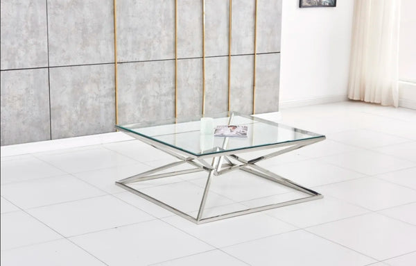 Table Basse Carree Pyramide Chrome  100x100x45 CM