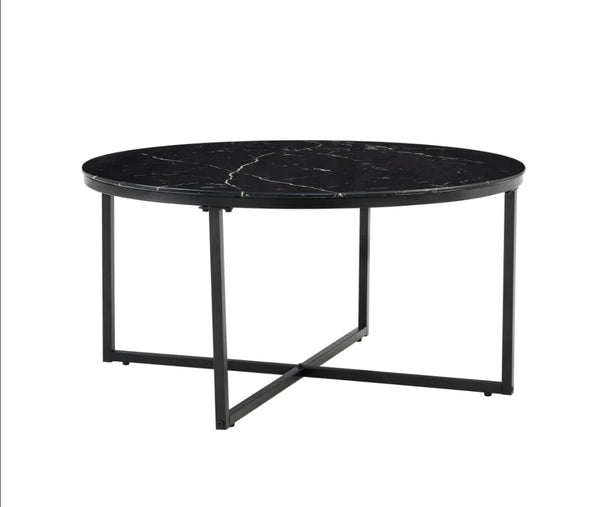 Table Basse Lorie Pied Metal Noir Marbre Noir 90 CM