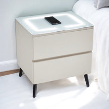 Chevet Lydia LED Chargeur  Induction Bois Mat Pied Argent