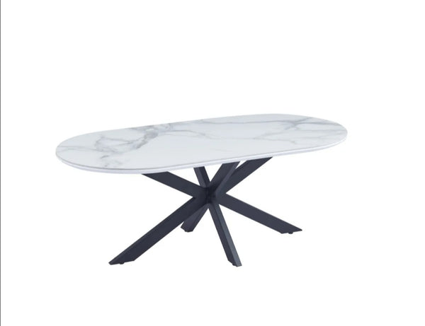 Table basse Manon Pied Metal Noir Plateau Ceramique Marbre Blanc 120x60 CM