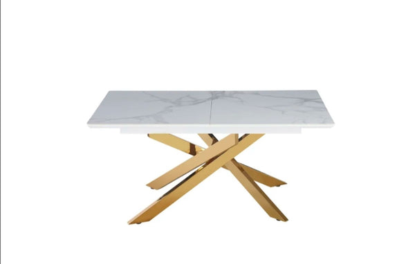 Table Extensible a Rallonge Agathe Pied Gold Ceramique 160/200