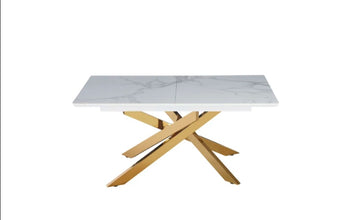 Table Extensible a Rallonge Agathe Pied Gold Ceramique 160/200