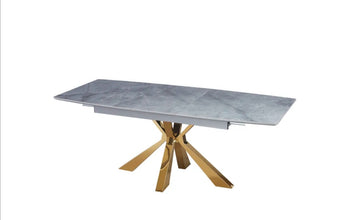 Table Extensible a Rallonge Bianca Pied Gold Ceramique 160/200