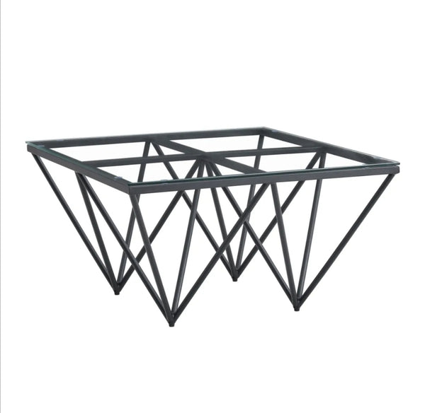 Table Basse Gizeh Pied Metal Noir Plateau Transparent 80x80x45 CM