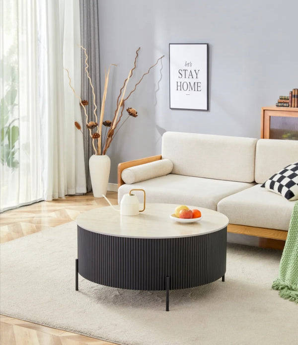 Table basse Ruby Pied Noir Ceramique Travertin Mat 100 CM