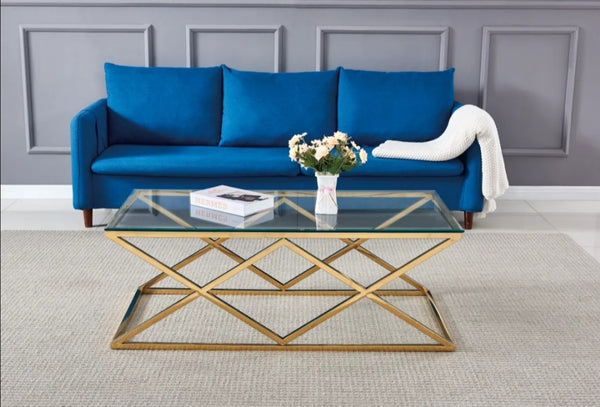 Table Basse Triangle Gold Transparent 120x60 CM