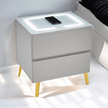 Chevet Lydia LED Chargeur Induction Bois Mat Pied Dore