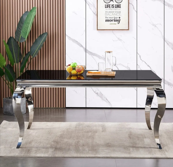 Table Repas Baroque Pied Chrome Noir 150x90x75