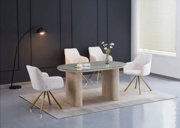 Table a Manger Roxy Pied Effet Travertin Plateau Transparent 160x90x75