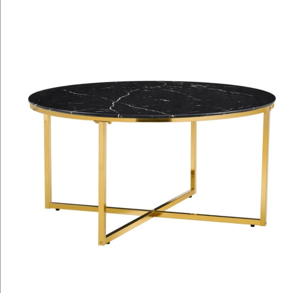 Table Basse Lorie Pied Gold Marbre Noir 90 CM