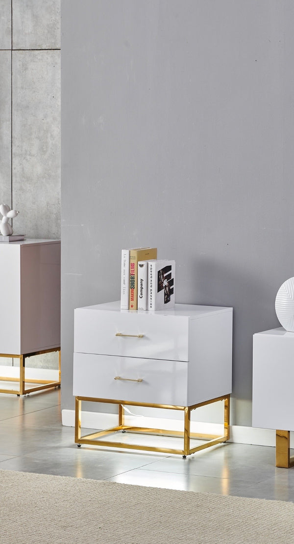 Chevet Alya Bois Laque Pied Dore