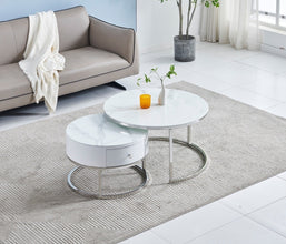 Table Basse Gigogne Duo Tiroir Pied Argent