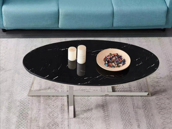 Table Basse Gamma Chrome Marbre Noir 120x60x45 CM