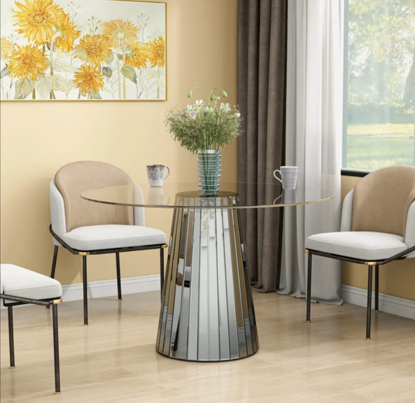 Table Disco 120x75 CM Miroir Gris Plateau Transparent