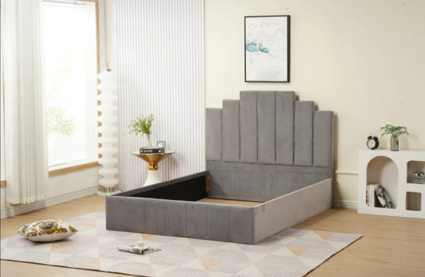 Cadre de Lit Piano 140x190 CM Velours Gris Vendu Sans Sommier