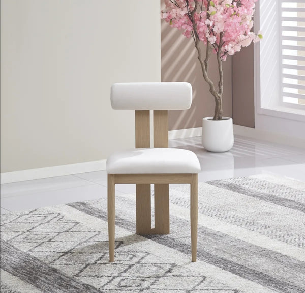 Chaise Tiffany Pied Effet Bois Velours Beige