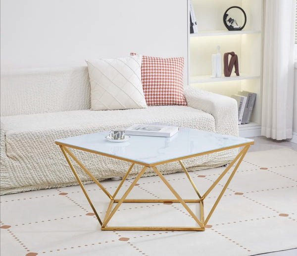 Table basse Alina Pied Gold Verre 80x80x45 CM