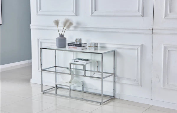 Console Romy Chrome Marbre Blanc
