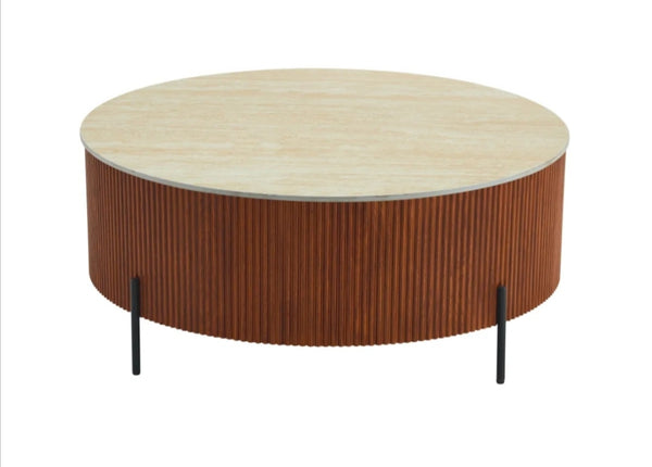 Table basse Ruby Pied Effet Noisette Ceramique Travertin Mat 80 CM
