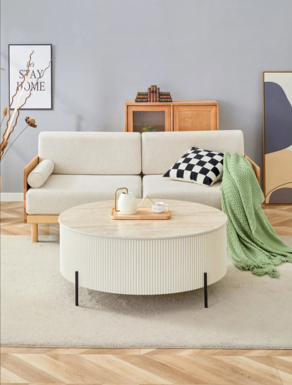 Table basse Ruby Pied Beige Ceramique Travertin Mat 100 CM