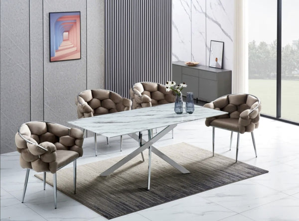 Table Rectangulaire Jessica Chrome Marbre Blanc 180x90x75 CM
