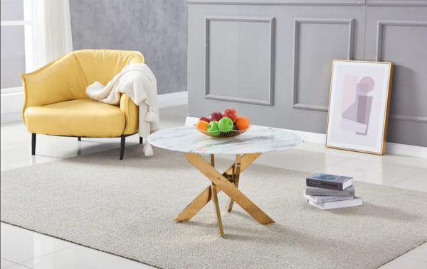 Table Basse Ronde Jessy Gold Marbre Blanc 80x45 CM