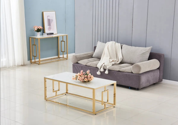 Table Basse Sophie Gold Marbre Blanc 120x60x45 CM