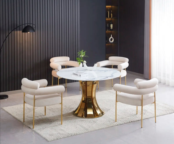 Table a Manger Ronde Judith Gold Plateau Ceramique Marbre Blanc 120 CM