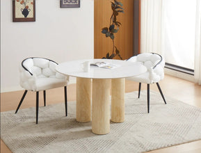 Table Repas Anais Pieds Metal Travertin Plateau Ceramique 120 CM
