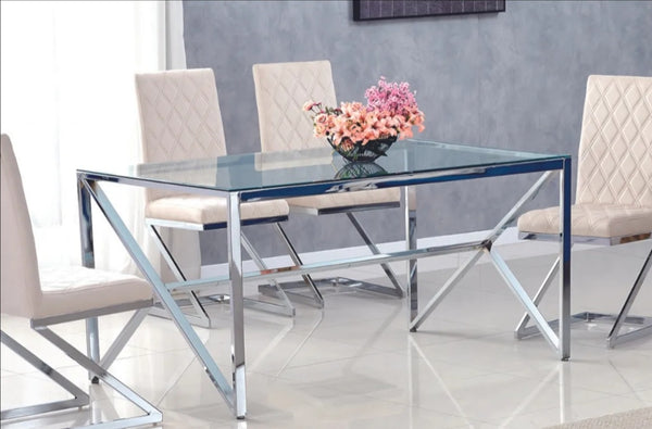 Table a Manger Majestique Chrome Transparent 150x90x75 CM