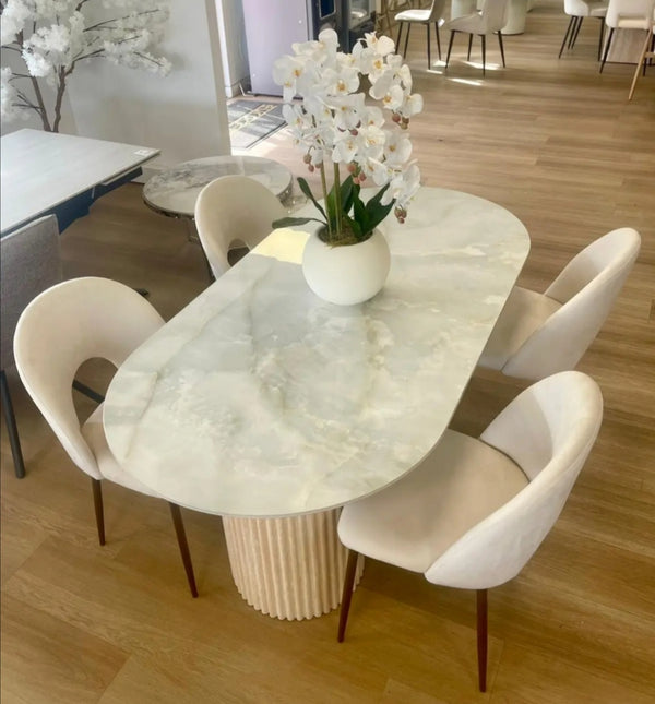 Table a Manger Keysha Travertin Plateau Ceramique Moka 180x90 CM