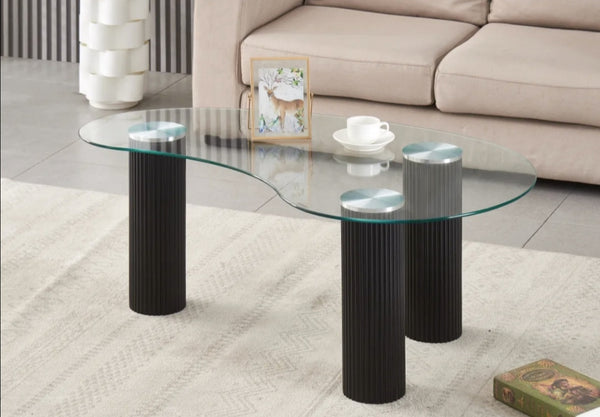 Table basse Pylone Pied Noir Plateau Transparent 120x70x45 CM