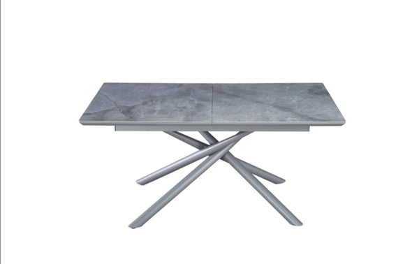 Table Extensible a Rallonge Zephir Pied Metal Gris Ceramique Marbre Gris