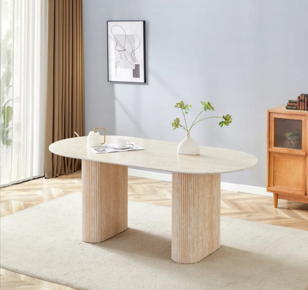 Table a Manger Roxy Pied Effet Travertin 180x90 CM