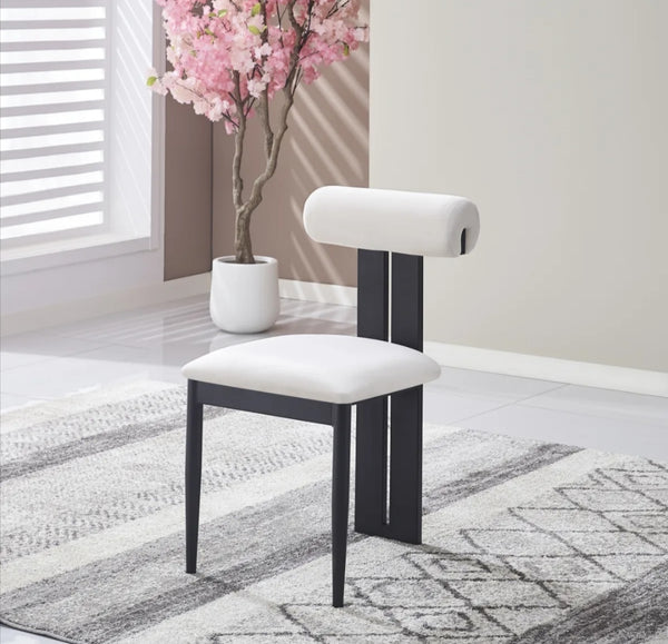 Chaise Tiffany Pied Metal Noir Velours Beige