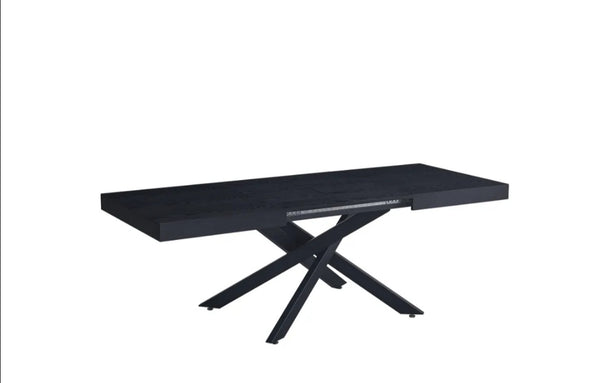 Table Extensible a Rallonge Balni Metal Noir Bois Noir 140/220x90 CM