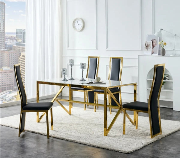 Chaise Dana Similicuir Noir Pied Gold